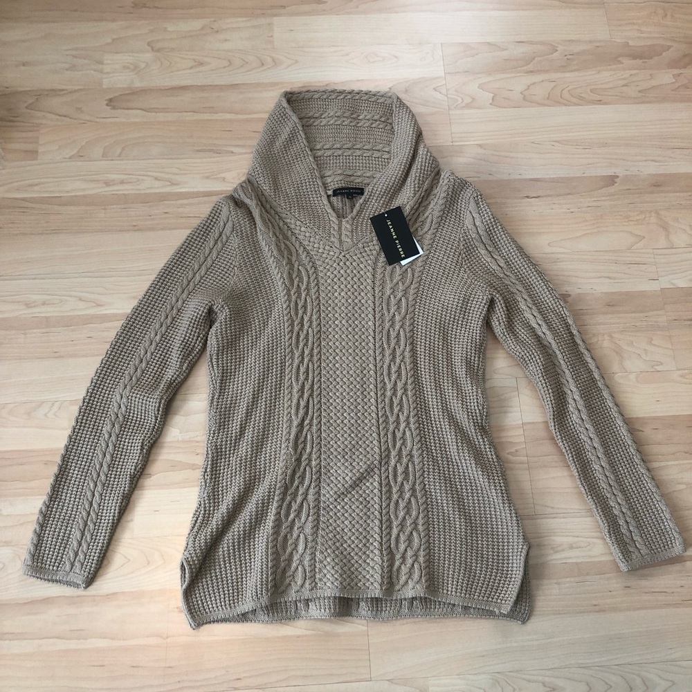 Jeanne Pierre Tan Heavy Cowl Neck Sweater Size M